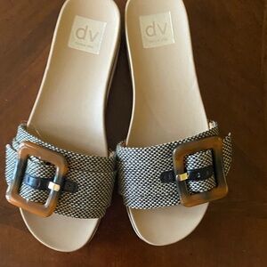 DV by Dolce Vita Neutral Woven Slide Sandals with Tortoiseshell Buckles